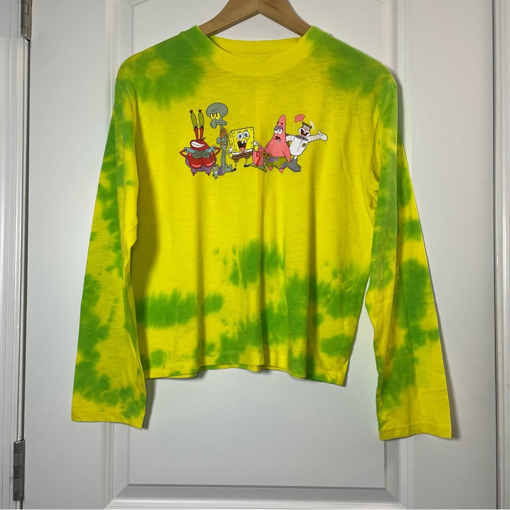 Nickelodeon Yellow & Green Tie-Dye SpongeBob Crewneck Long Sleeve